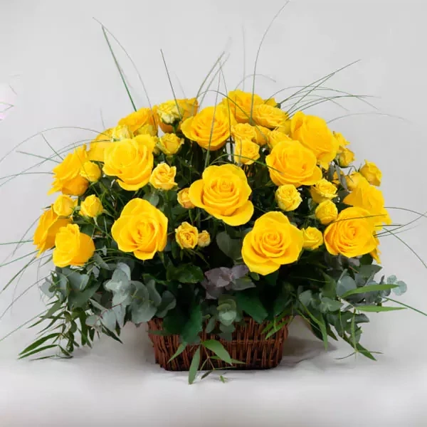 Funeral basket with Yellow roses