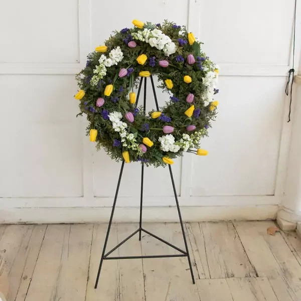 Funeral wreath with tulips