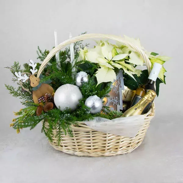 Big gift basket with white poincettia