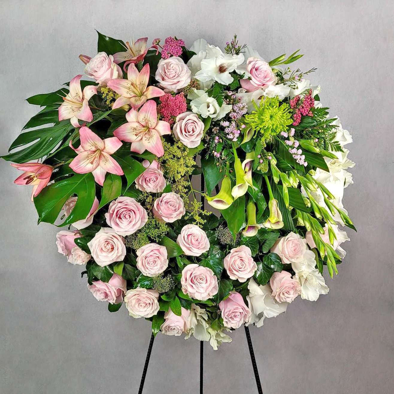 Funeral wreath in soft tones
