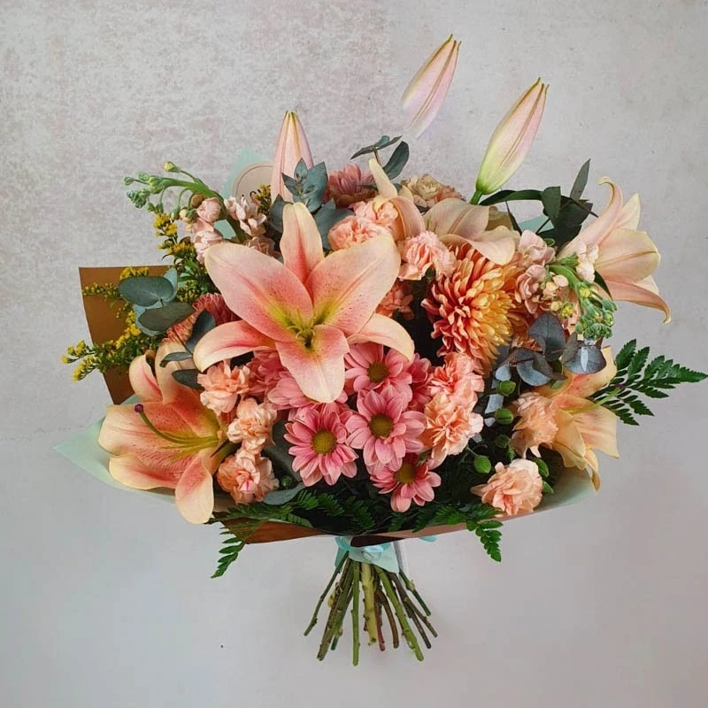 Bouquet with chrysanthemums and lilies