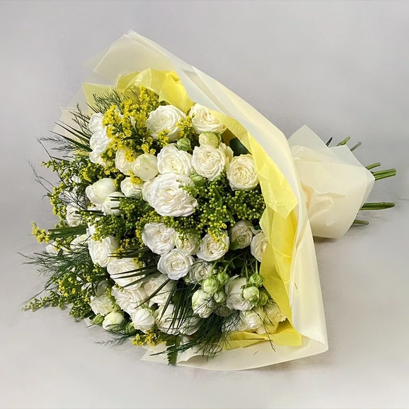 White spray roses with Solidago