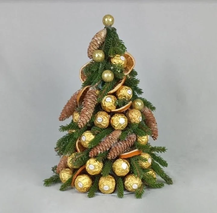 A small handmade Christmas tree with Ferrero