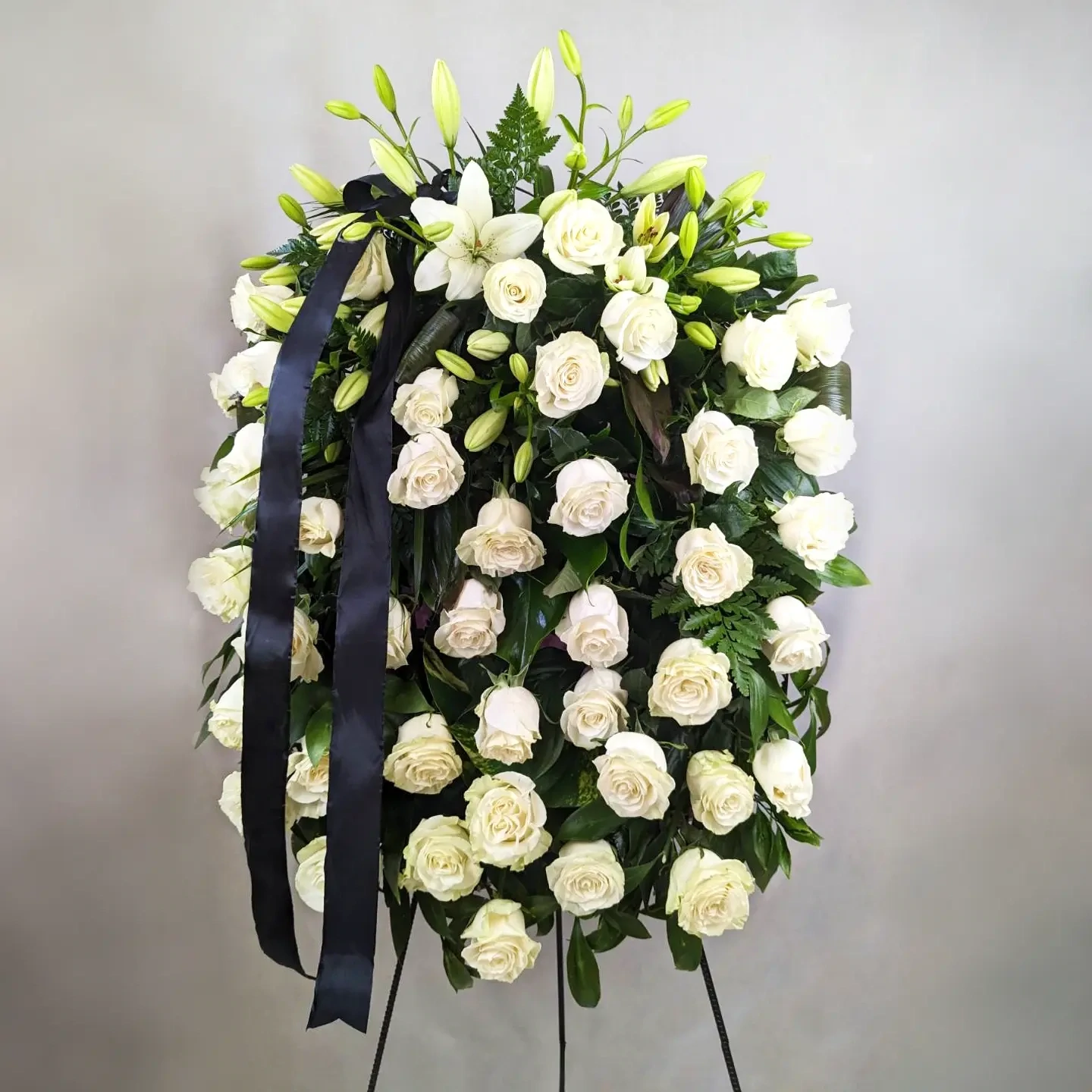 Funeral wreath with 50 white roses