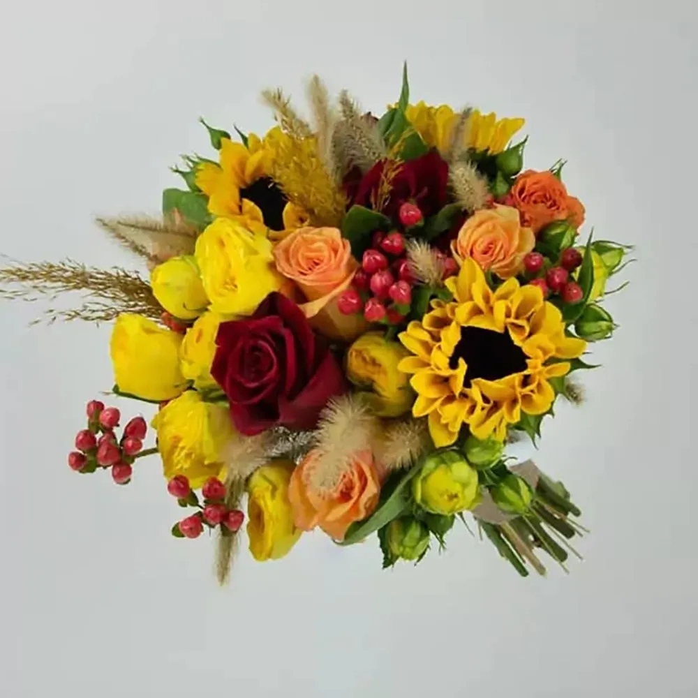 Wedding bouquet with sunflowers and other flowers