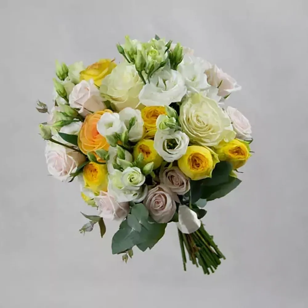 Bright sakura bouquet in yellow and white colors