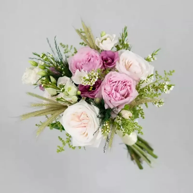 Wedding bouquet with white and pink roses