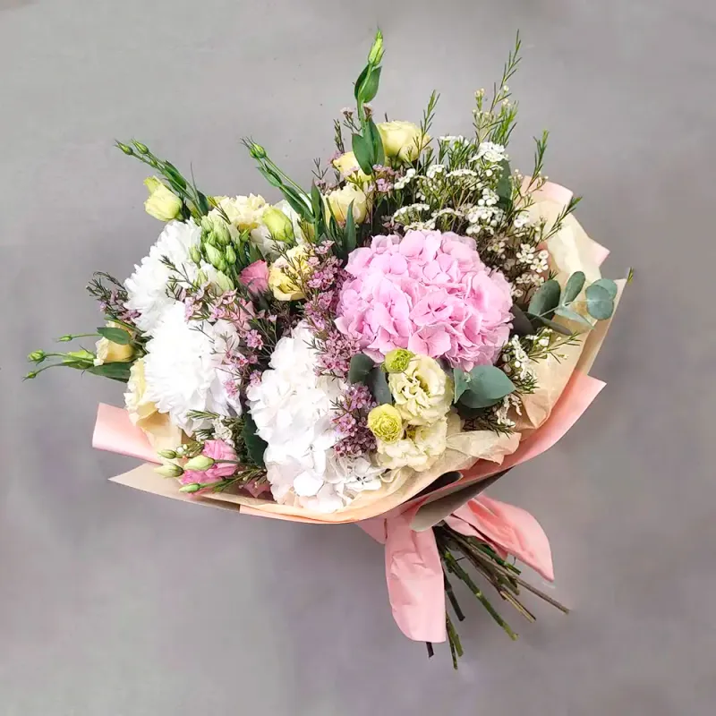 A delicate bouquet with hydrangeas