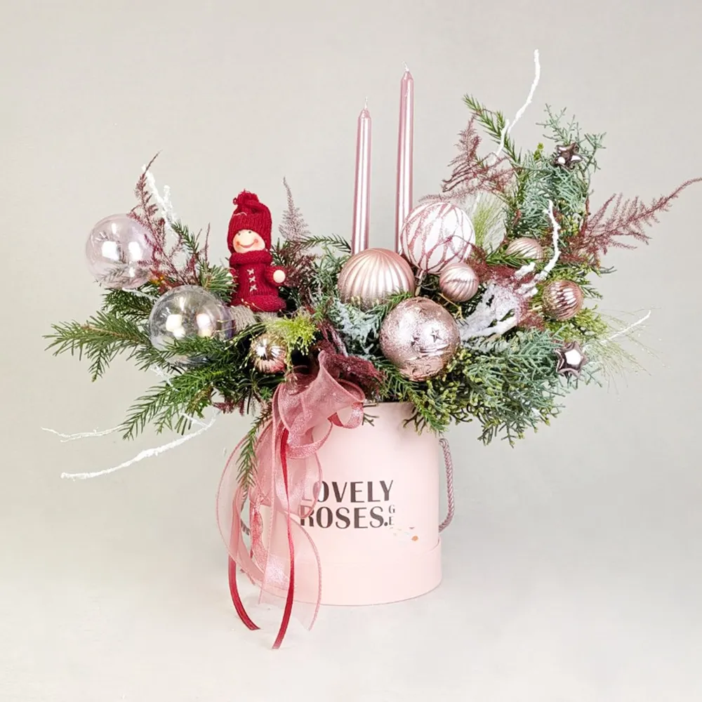 Christmas flower arrangement in pink