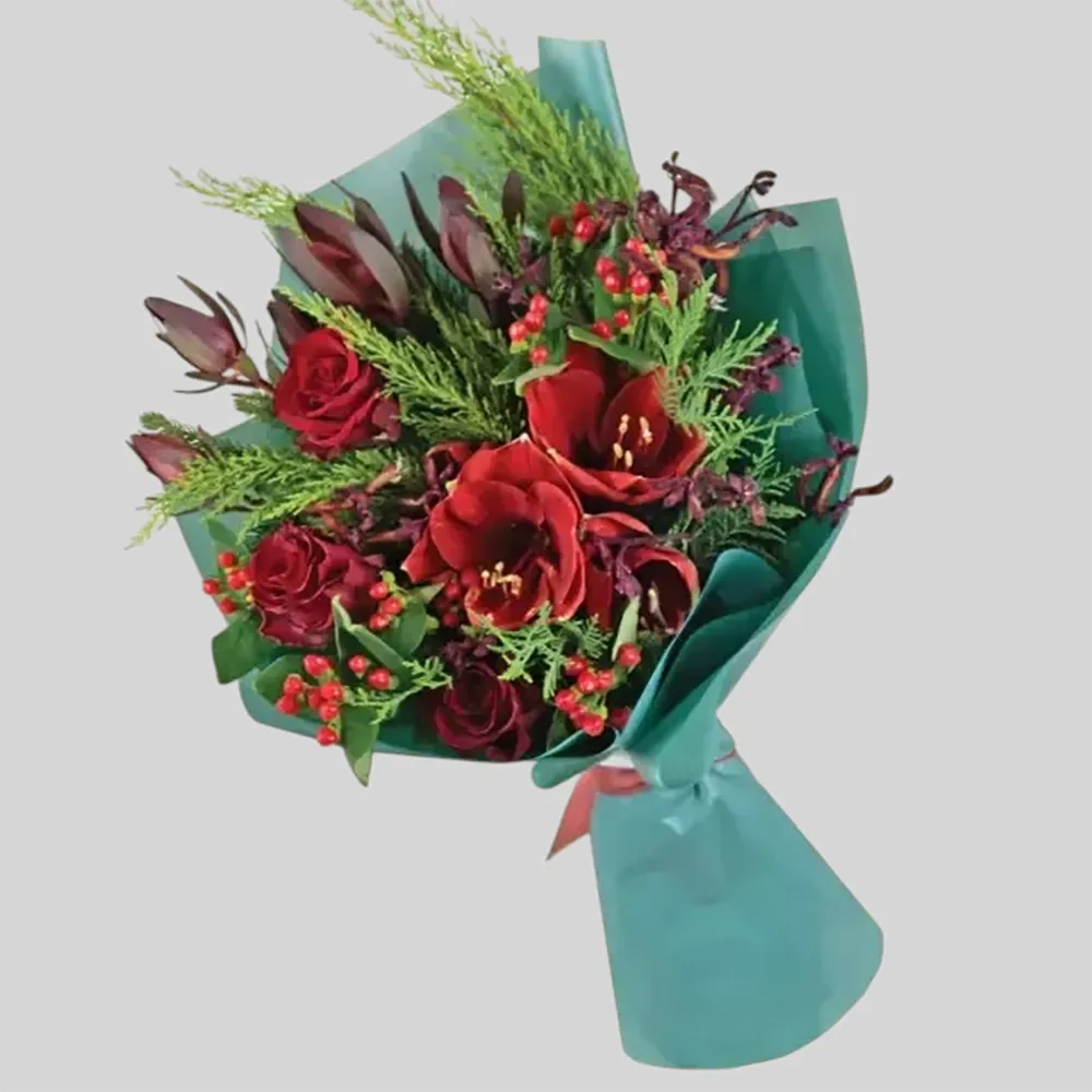 Bouquet with red amaryllis