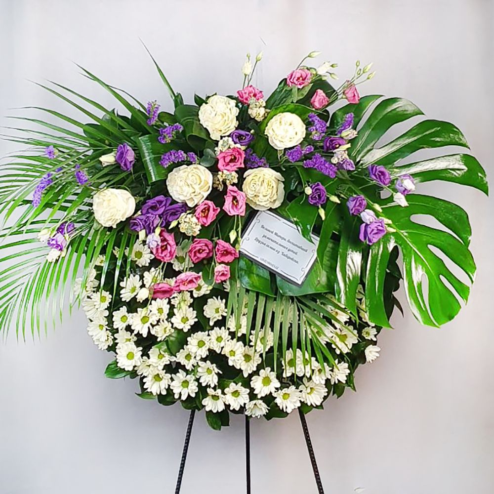 Funeral wreath with eustomas