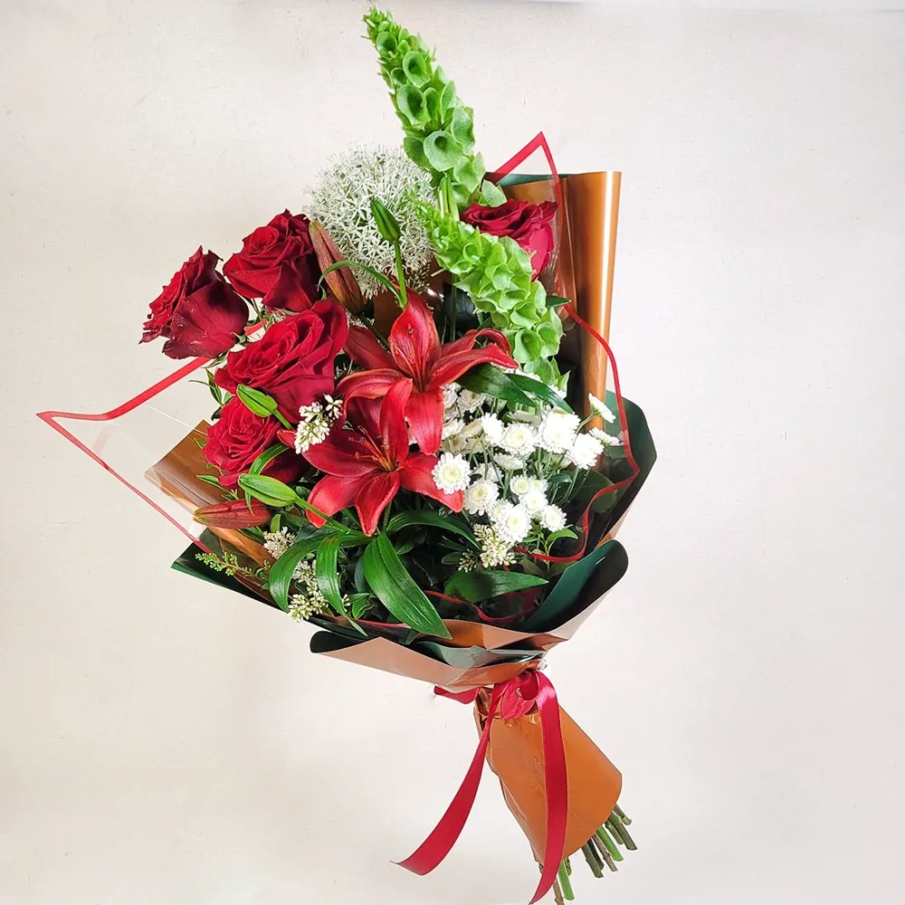 A bright red bouquet