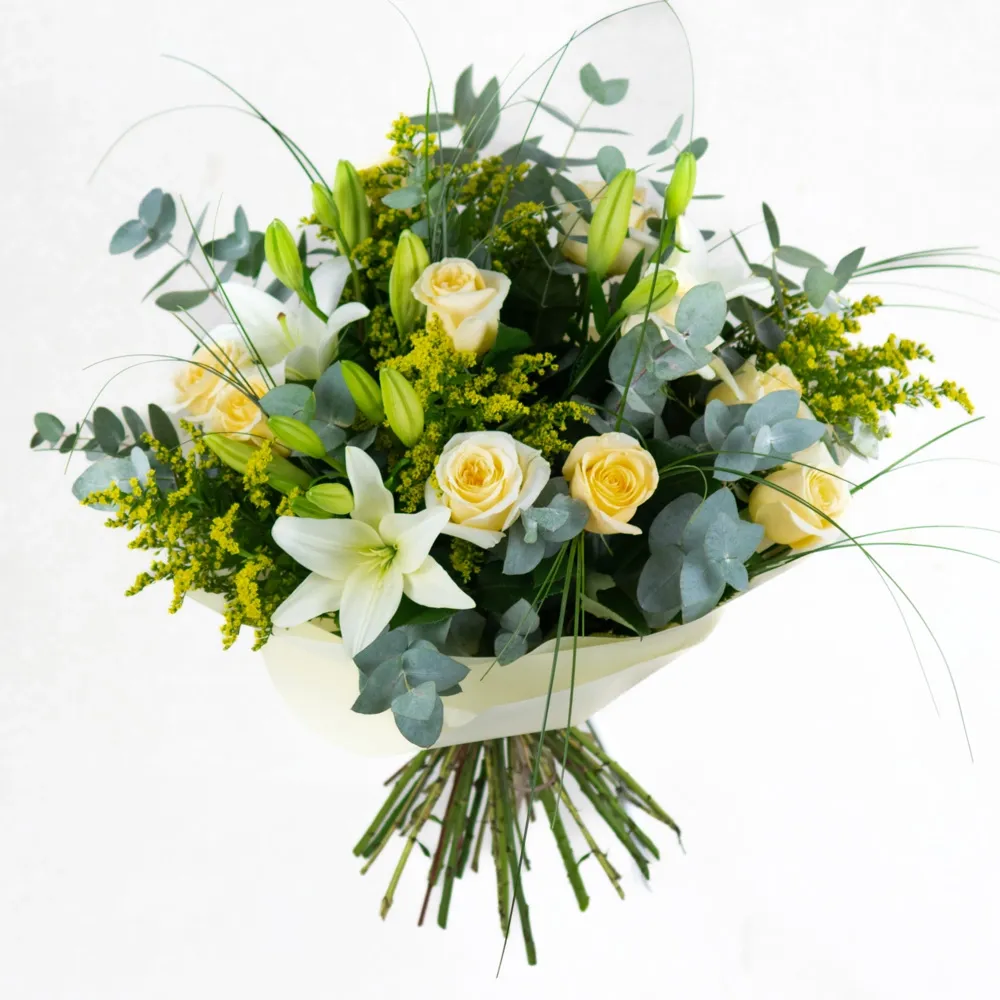 Bouquet with lilies and solidago