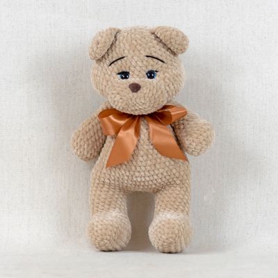 Handmade teddy in a white scarf (Beige)