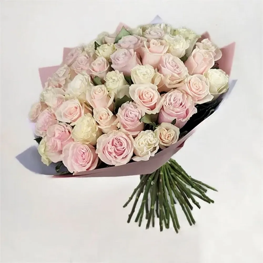 Bouquet of white and pink roses (45 pcs.)