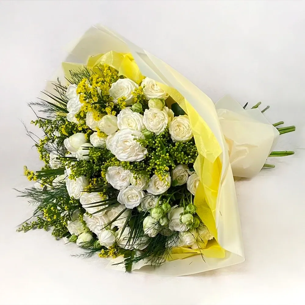 White spray roses with Solidago
