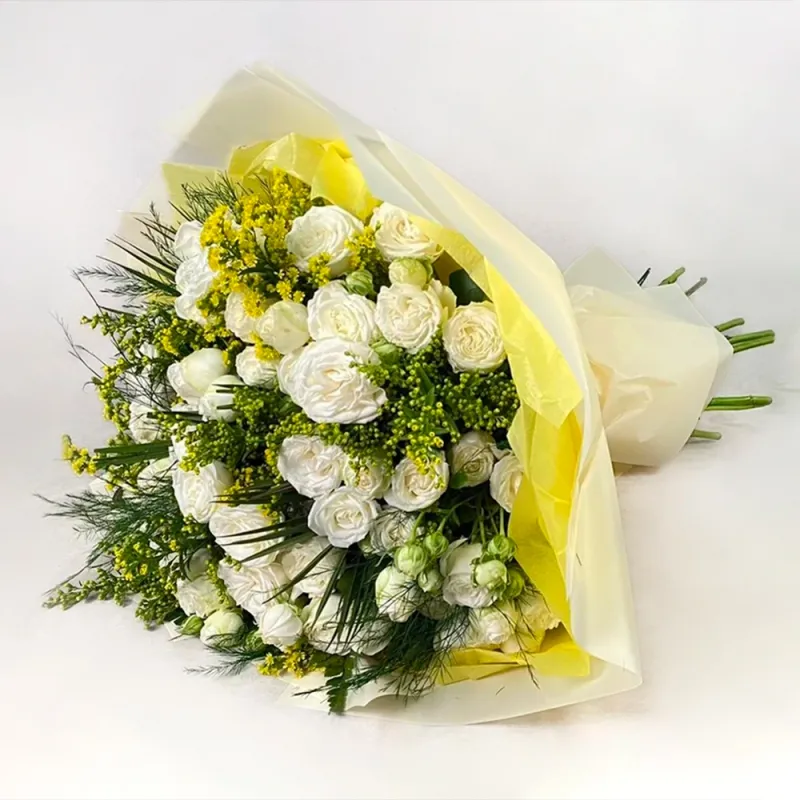 White spray roses with Solidago