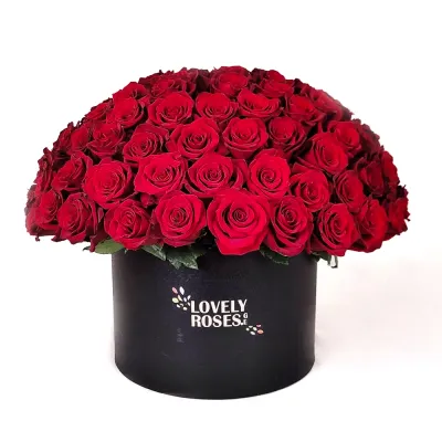50 red roses in the round box