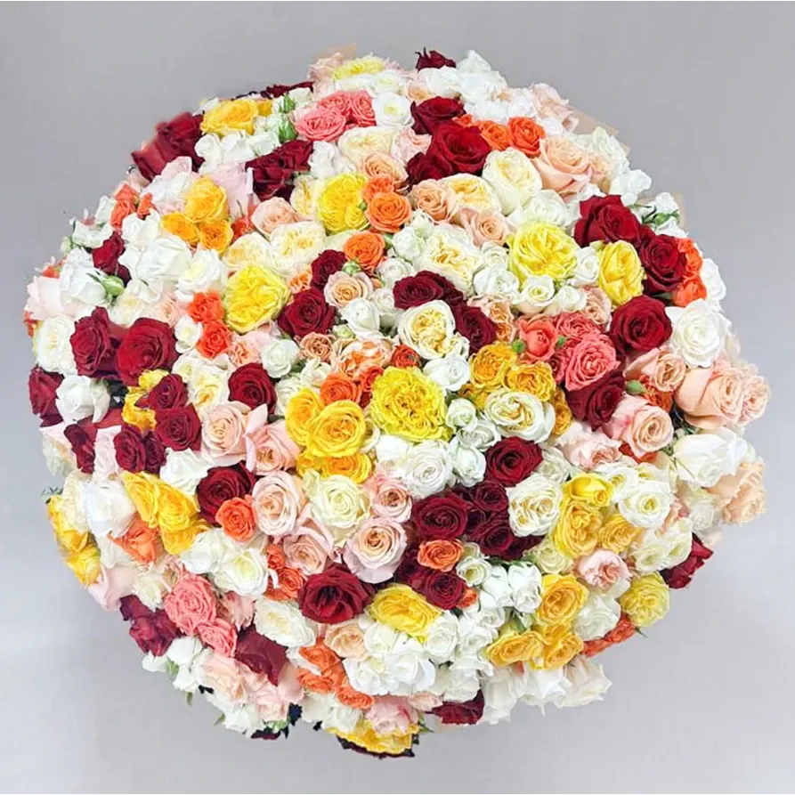 A large bouquet of bright roses