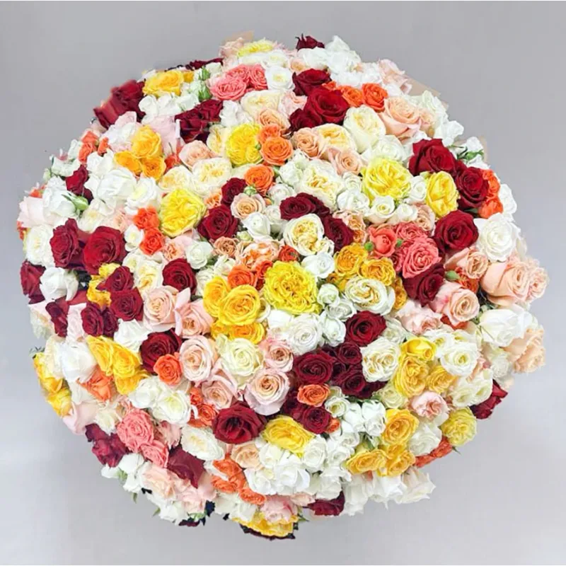 A large bouquet of bright roses