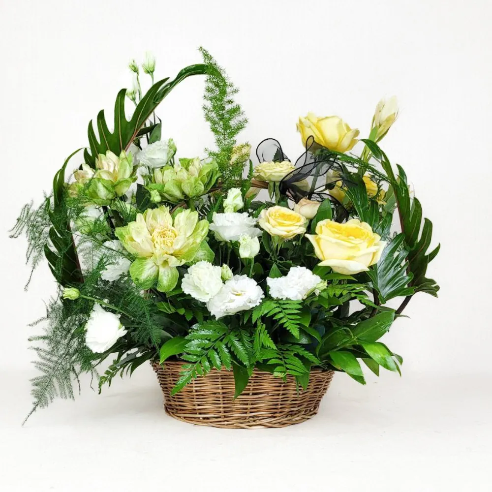 Funeral basket in green colors