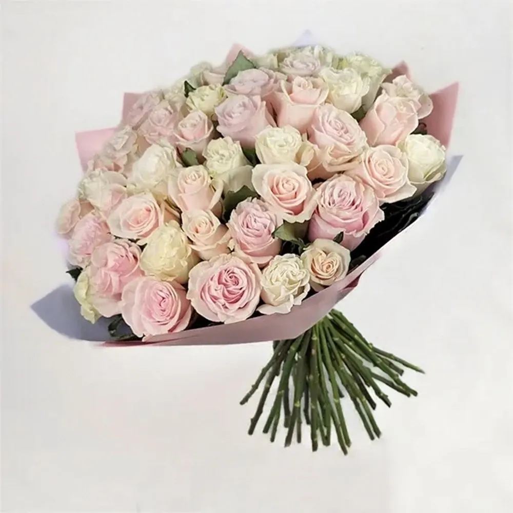 Bouquet of white and pink roses (45 pcs.)