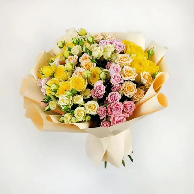 A rainbow of spray roses