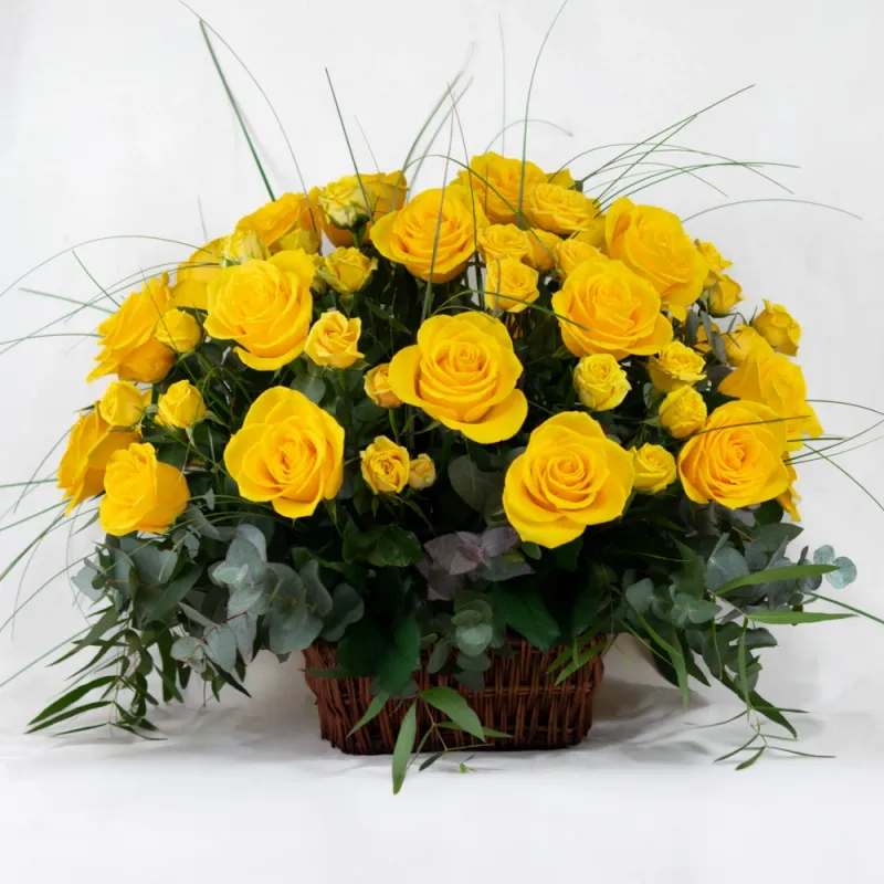 Yellow roses in a basket