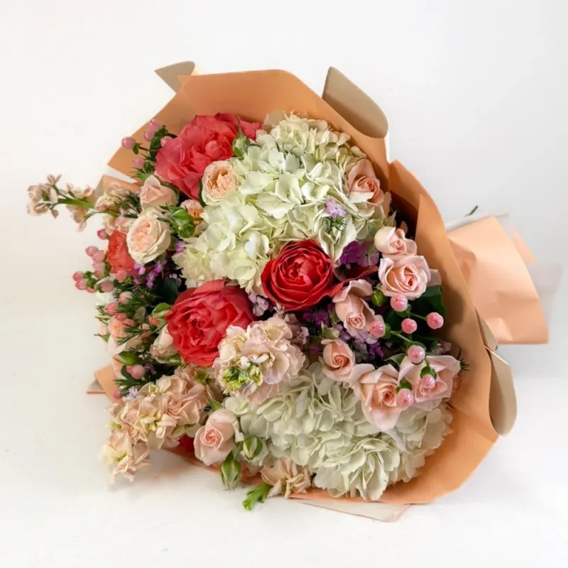 Colorful bouquet with hydrangeas