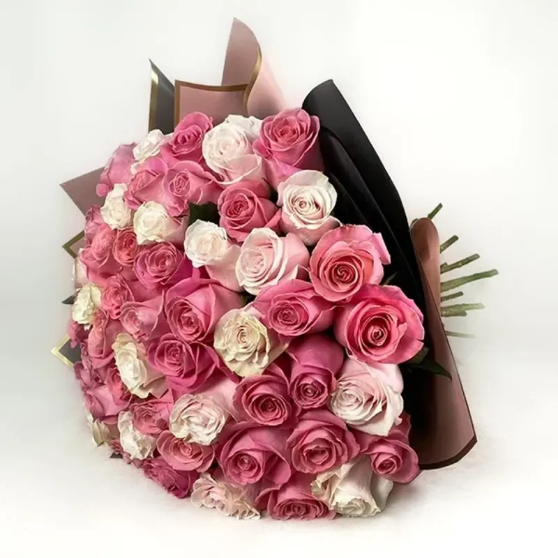 Bouquet of dark pink and light pink roses (50 pcs.)