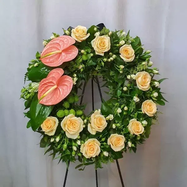 Funeral wreath with Anthuriumand frame support
