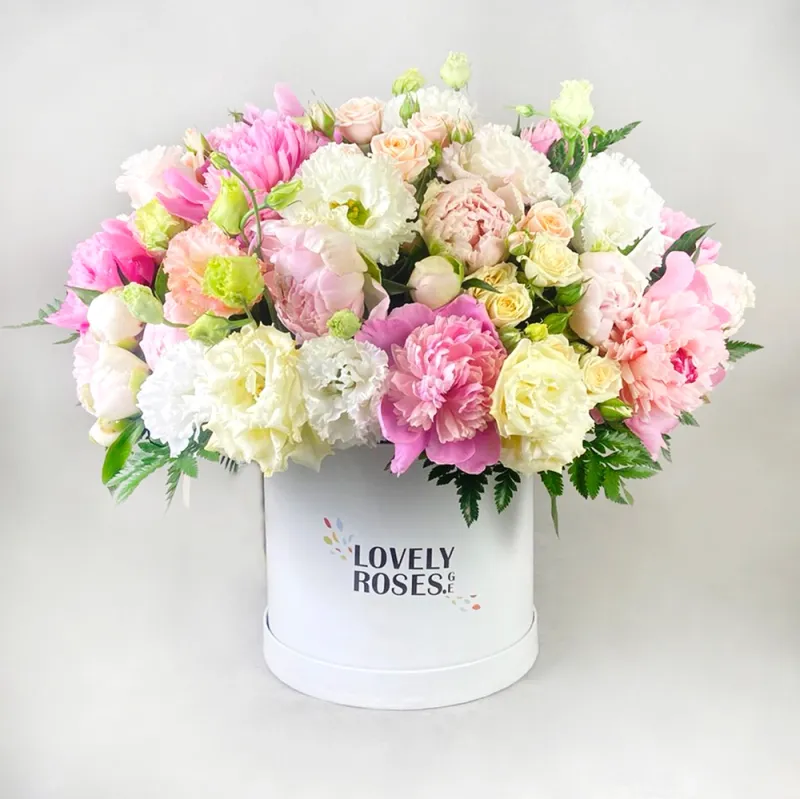 Delicate composition with peonies