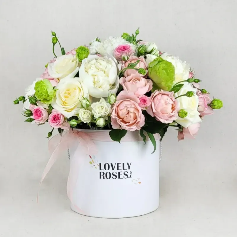 Delicate composition with white peonies