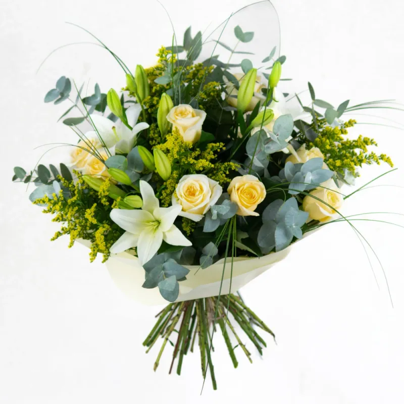 Bouquet with lilies and solidago