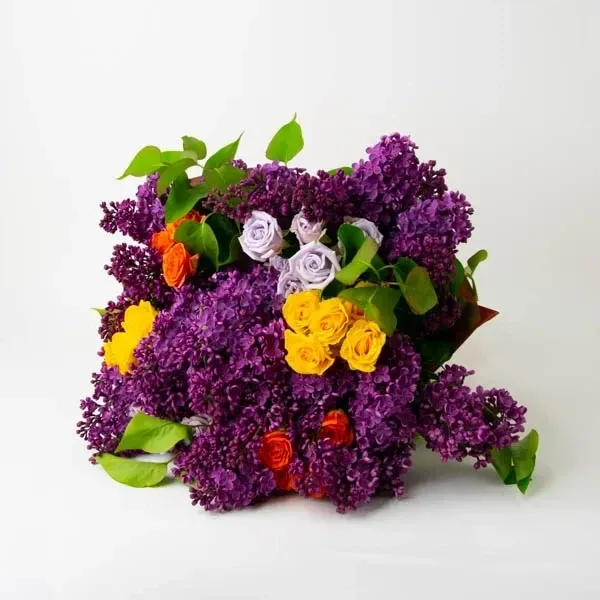 The bouquet is made with purple spray roses.