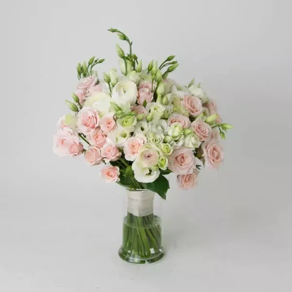 Wedding bouquet with spray roses and eustomas