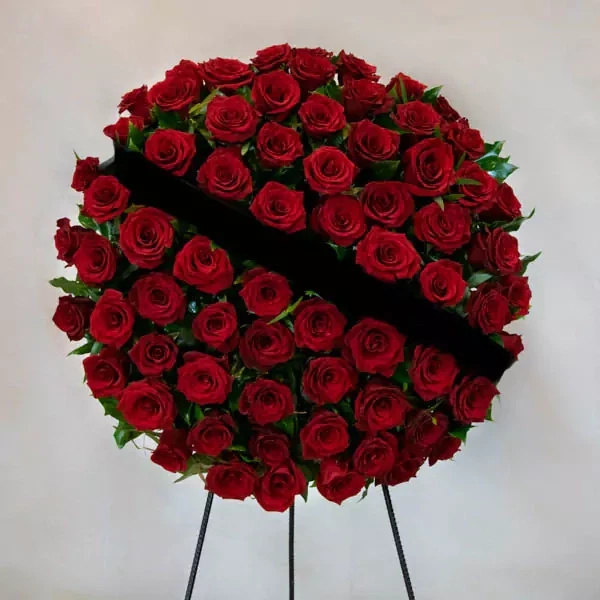 Funeral crown consists of red roses