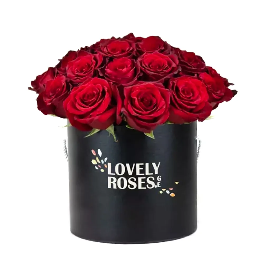 Roses in a black round box ( 25 roses)