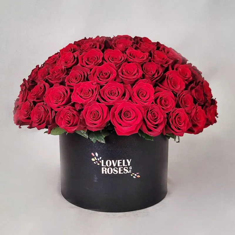 Red roses in a black box (100 pcs)