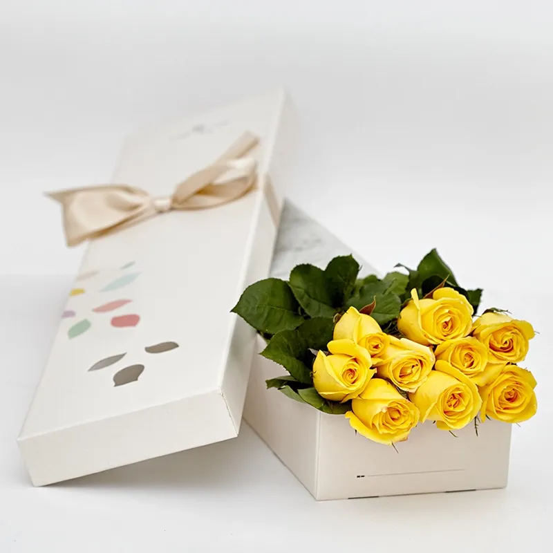 In a long box (yellow)