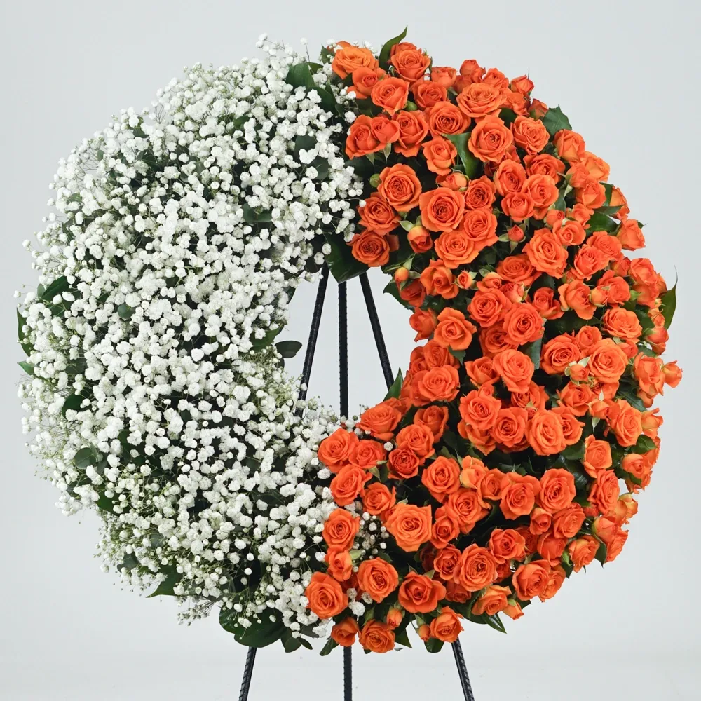 Funeral wreath in white and orange