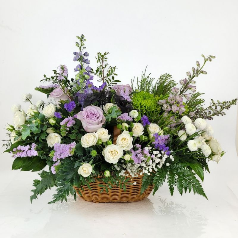 Funeral basket in purple colors