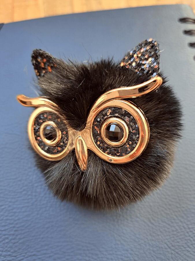 Black Owl Key Ring POMPON Keychain for Women