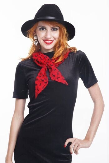 Women's Long Red Scarf with cat prints 8x220cm