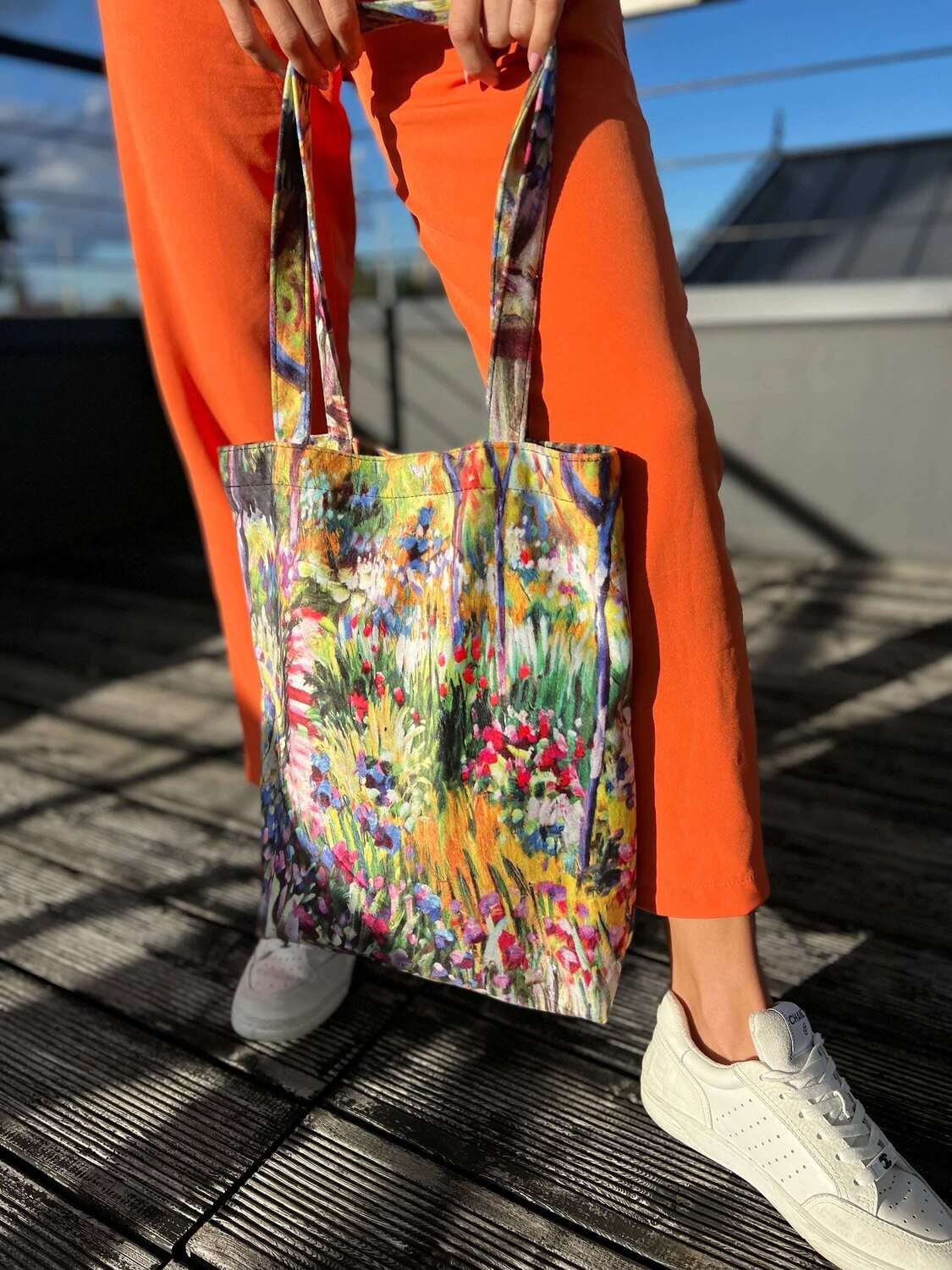 Claude Monet Gardens vertical tote shopper bag