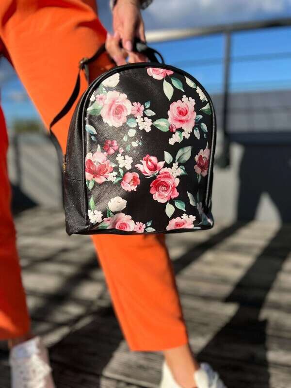 Black Floral travel shoulder backpack