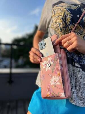 Powder Floral phone bag wallet with credit card slots