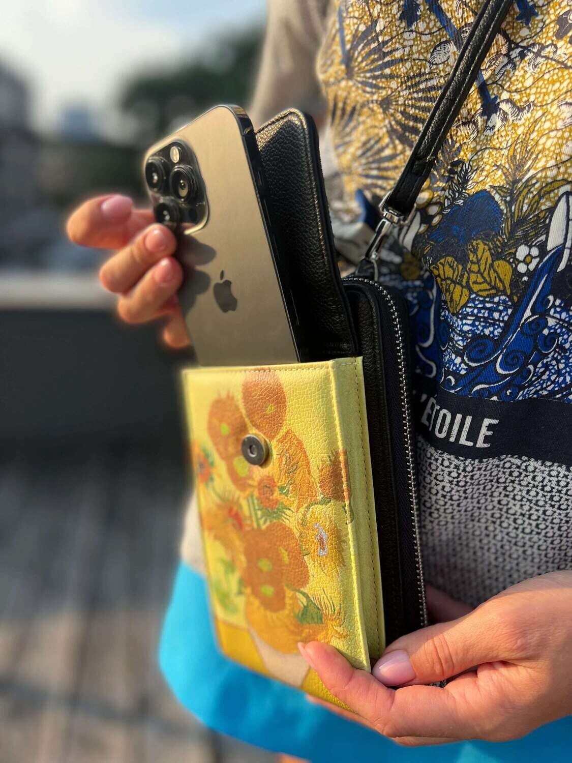 Van Gogh Sunflowers art phone bag wallet with credit card slots