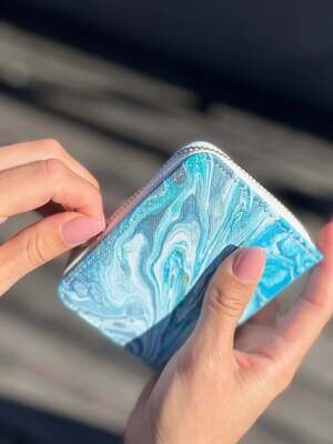 White blue marble small wallet with card and coin slots