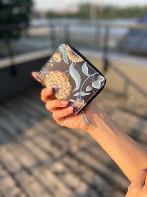 Black Floral small wallet with card and coin slots
